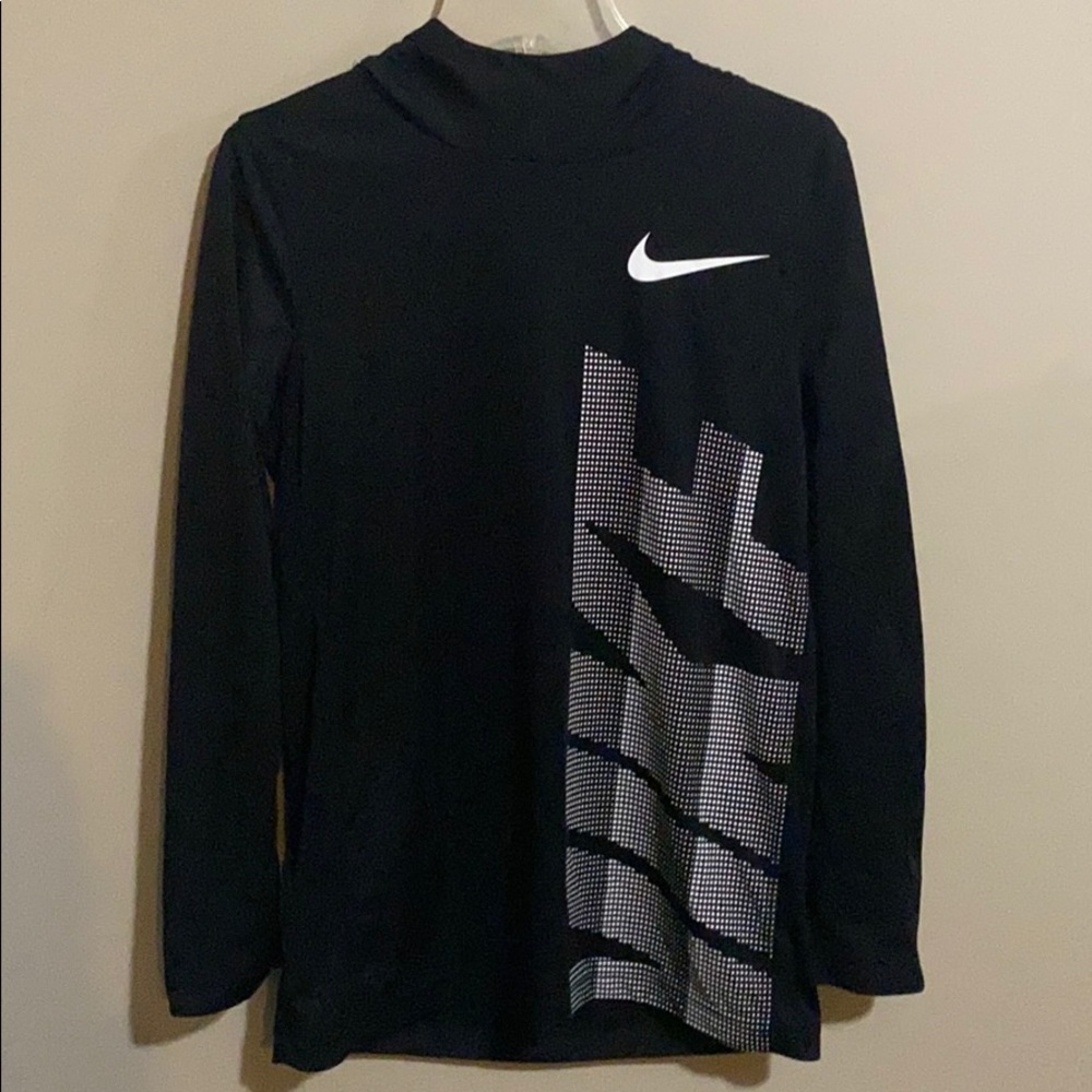 Boys Nike Black/White Logo Dri-Fit Hoodie Size L